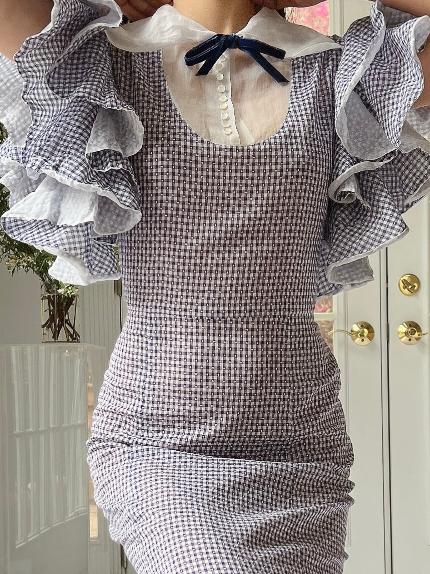 1930s Cotton and Organza Flutter Sleeve Gown - XS/S