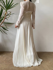 1940s Ruche Long Sleeve Chiffon Gown- S