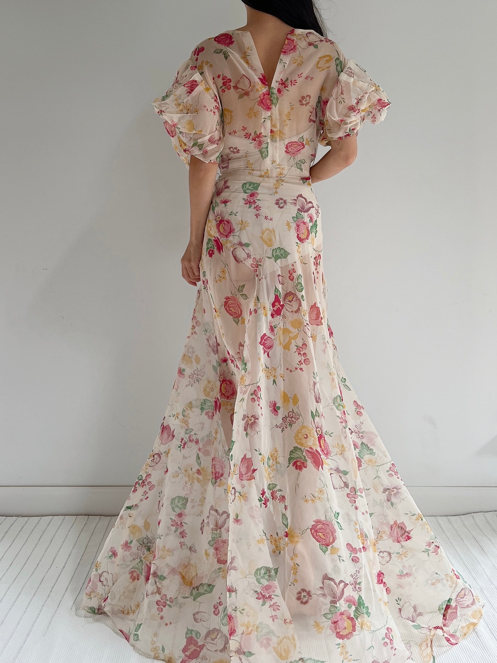 1930s Organza Floral Dress - S/M