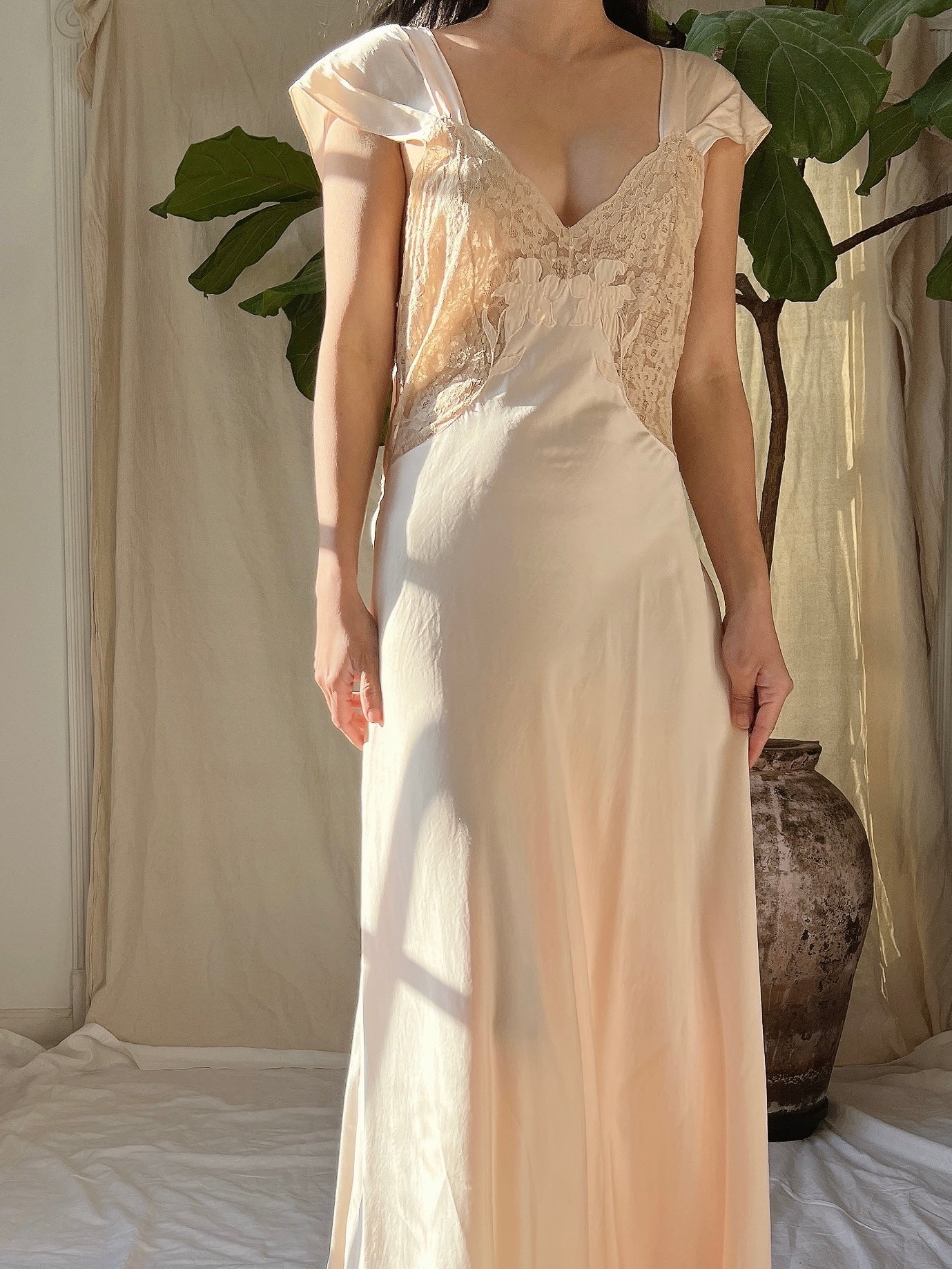 1930s Light Peach Silk Gown - S/M