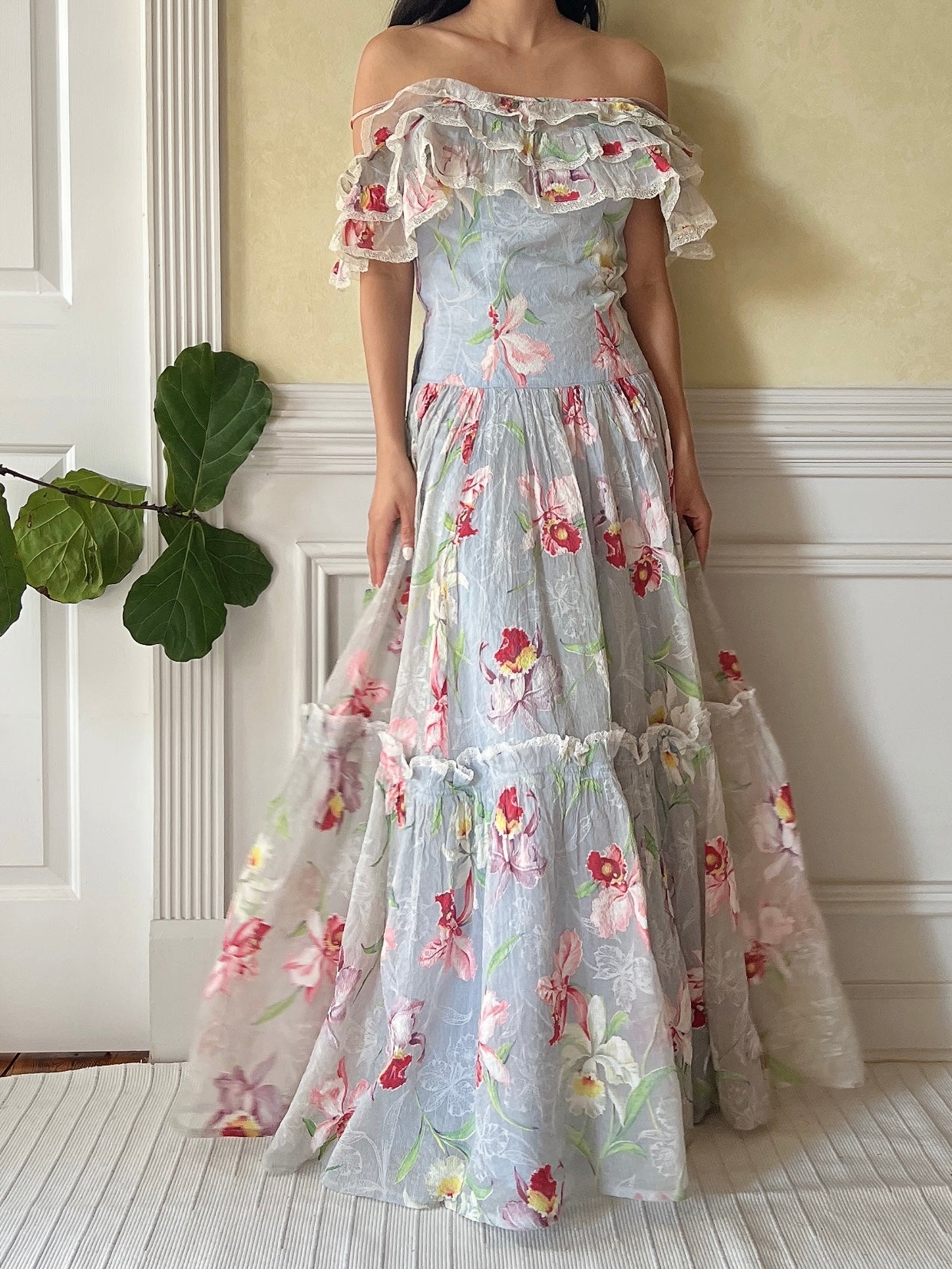 1940s Orchid Textured Organdy Gown - S