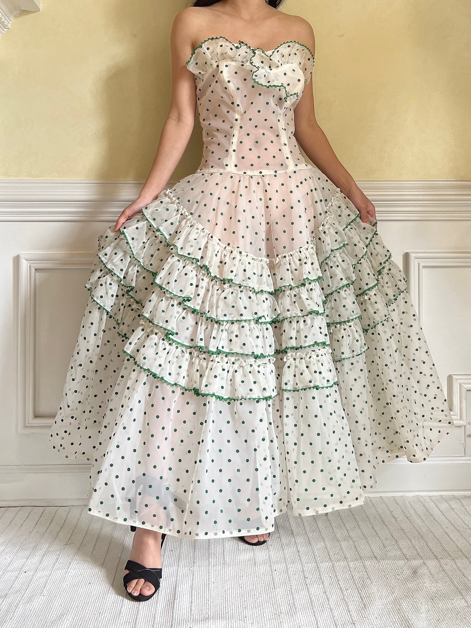 1950s Dotted Voile Dress - S
