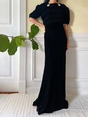 1930s Black Silk Velvet Gown - XS