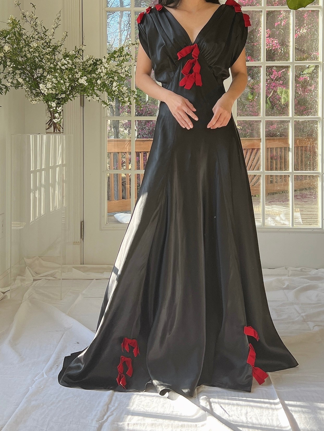 1930s Satin Bow Dress - XS