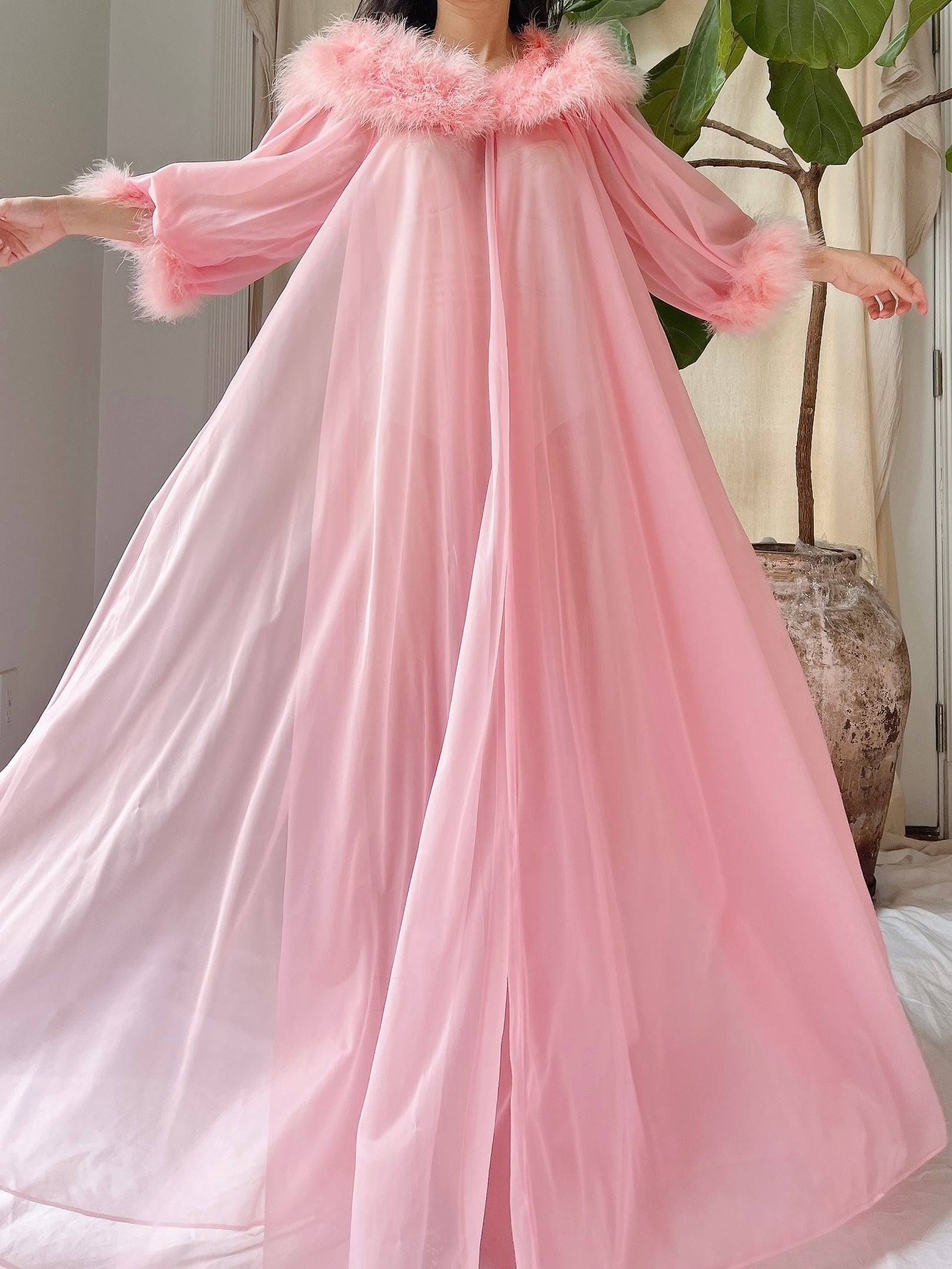 1960s Feather Nylon Dressing Gown - OSFM