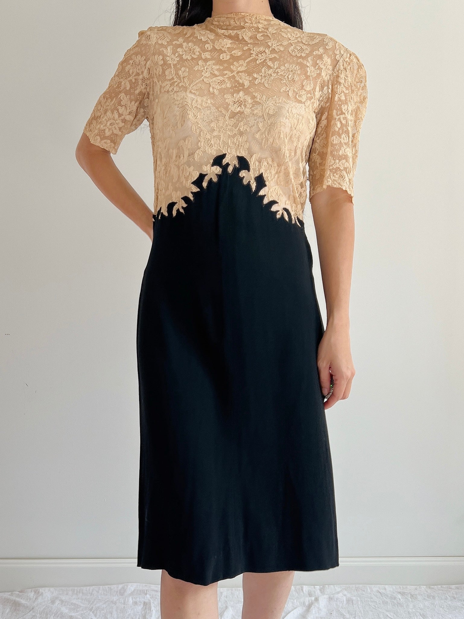 1930s Lace and Rayon Dress - XS