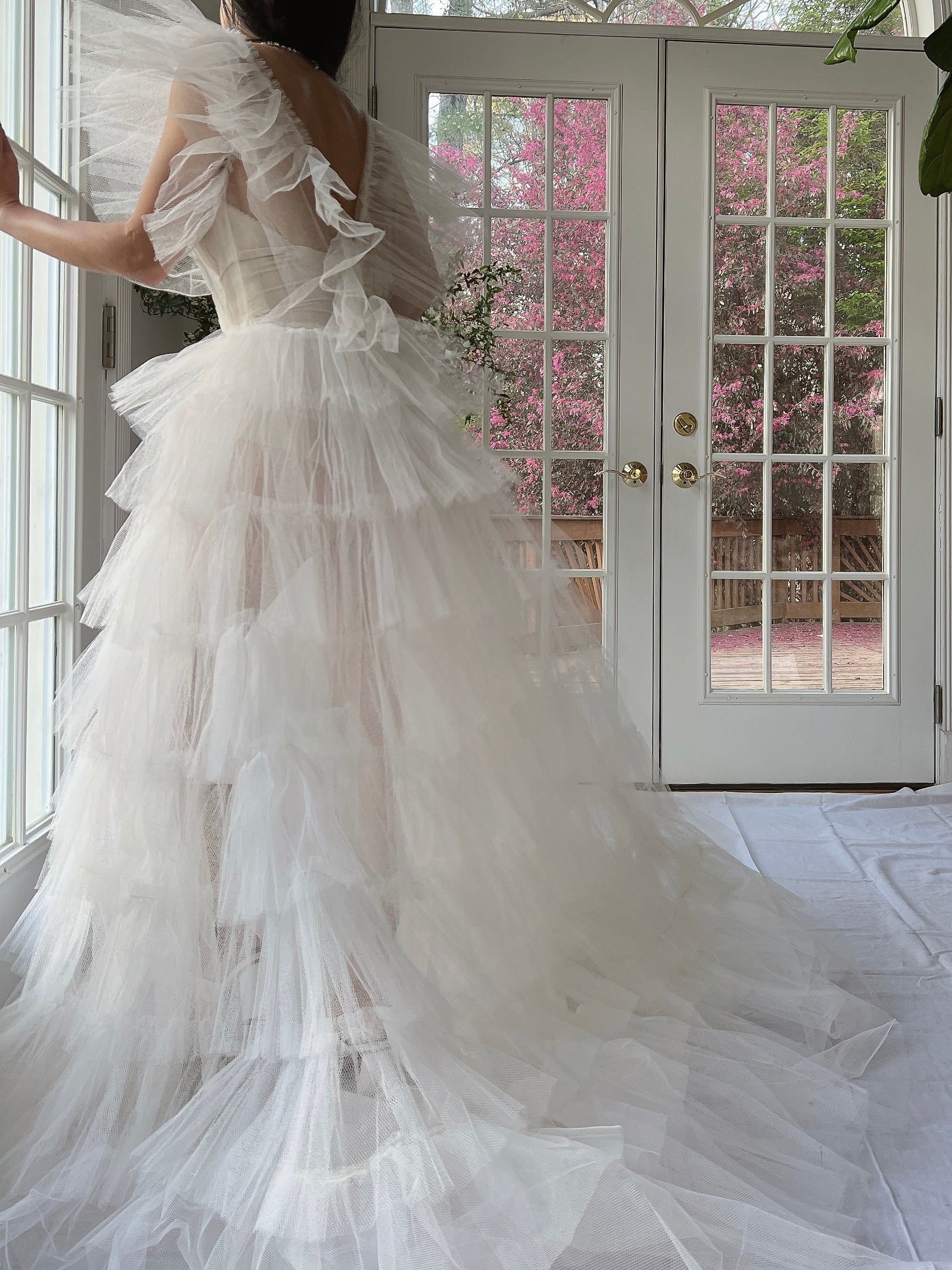 1950s Reconstructed Sheer Pleated Tulle Gown - S