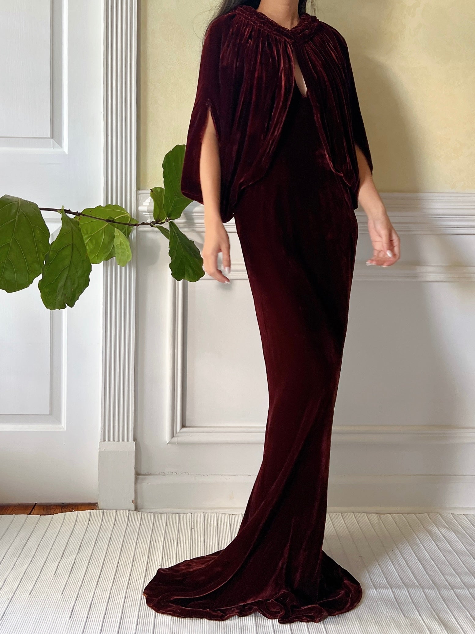 1930s Merlot 2-Piece Silk Velvet Gown - S