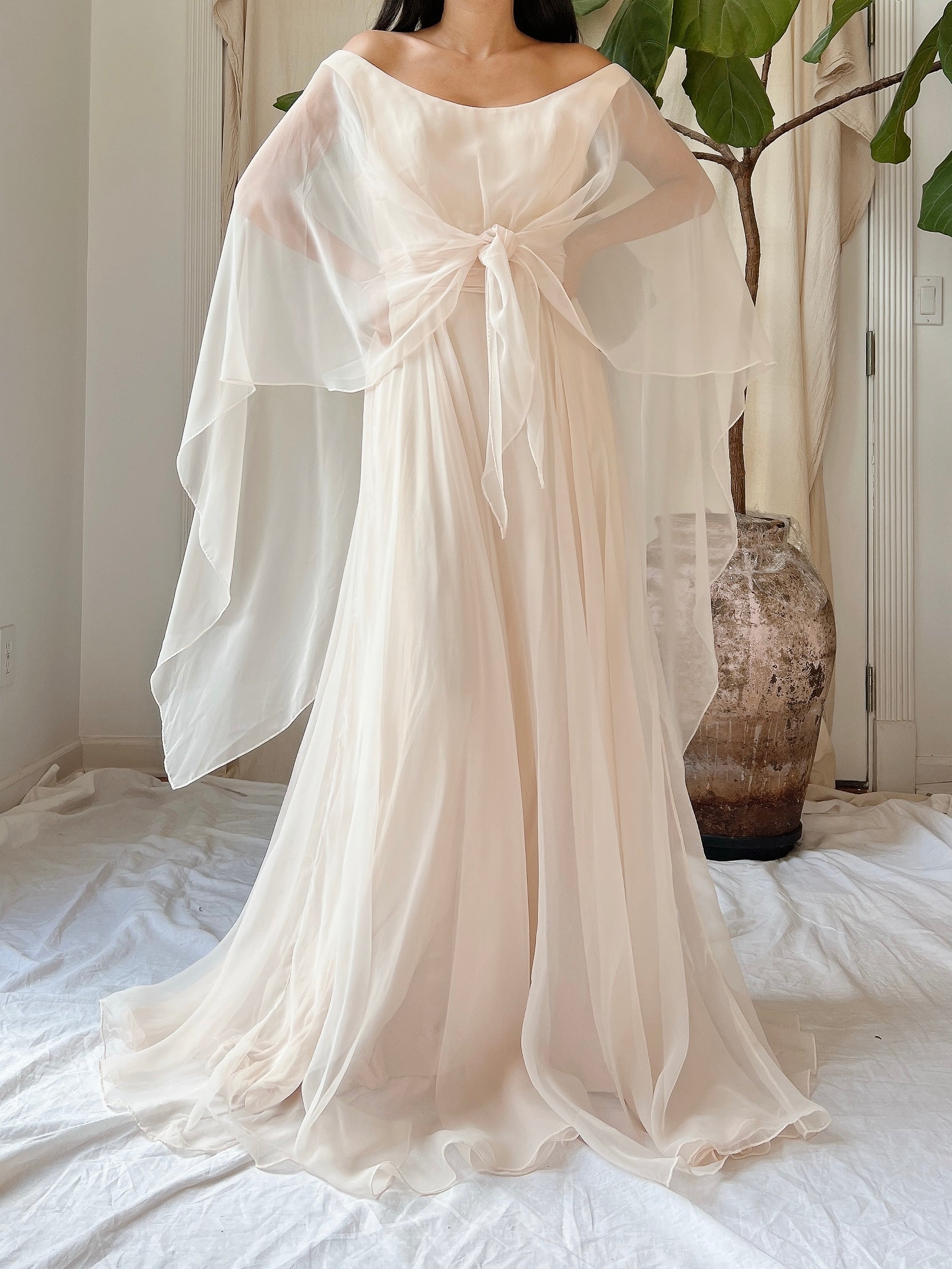1960s Chiffon Cape Dress - S/M