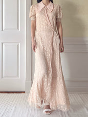 1930s Peach Needle Lace Dressing Gown  - XS/S