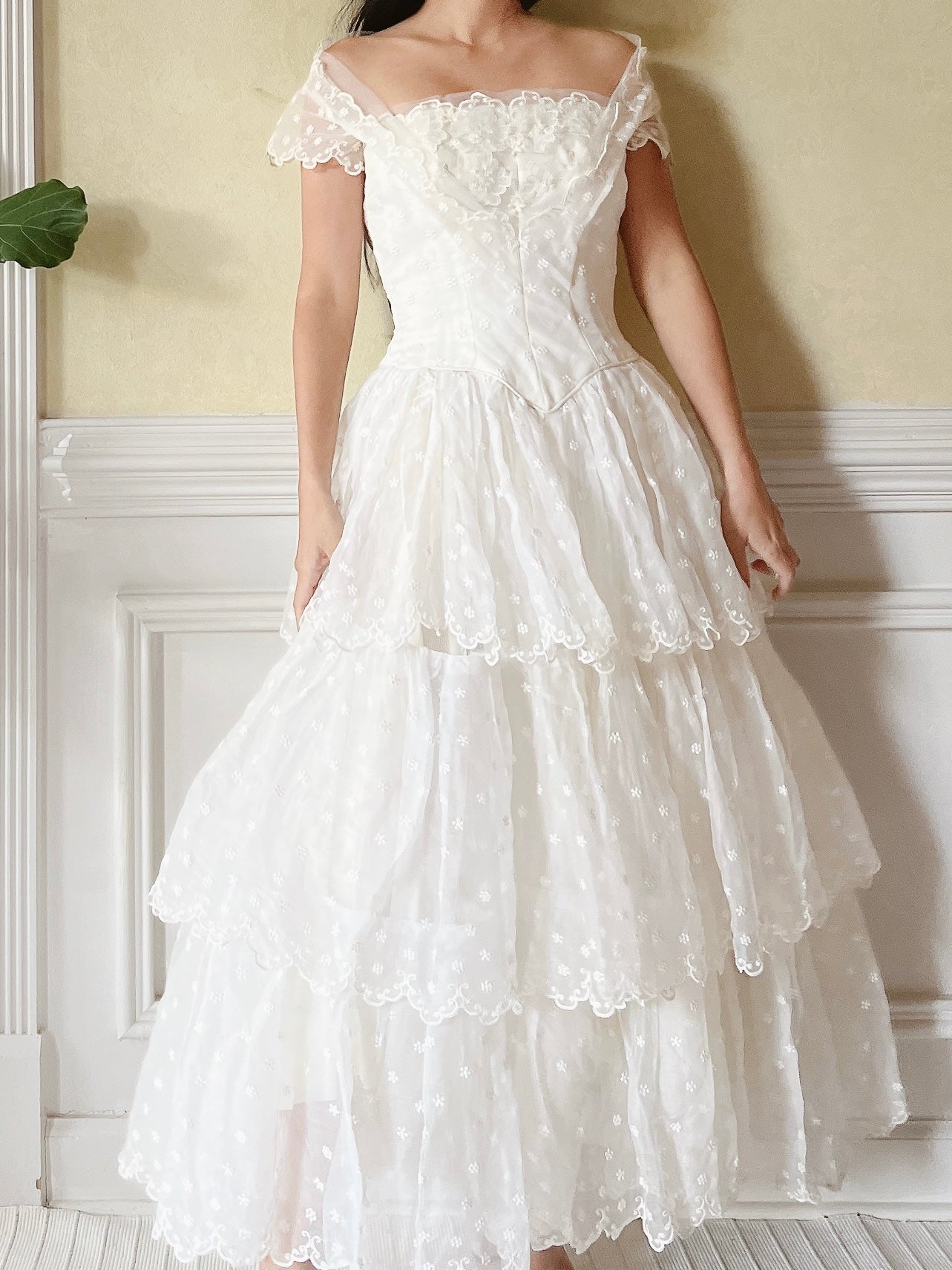 1950s Tiered Embroidered Gown - XS