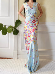 1930s Silk Floral Dress - S/M