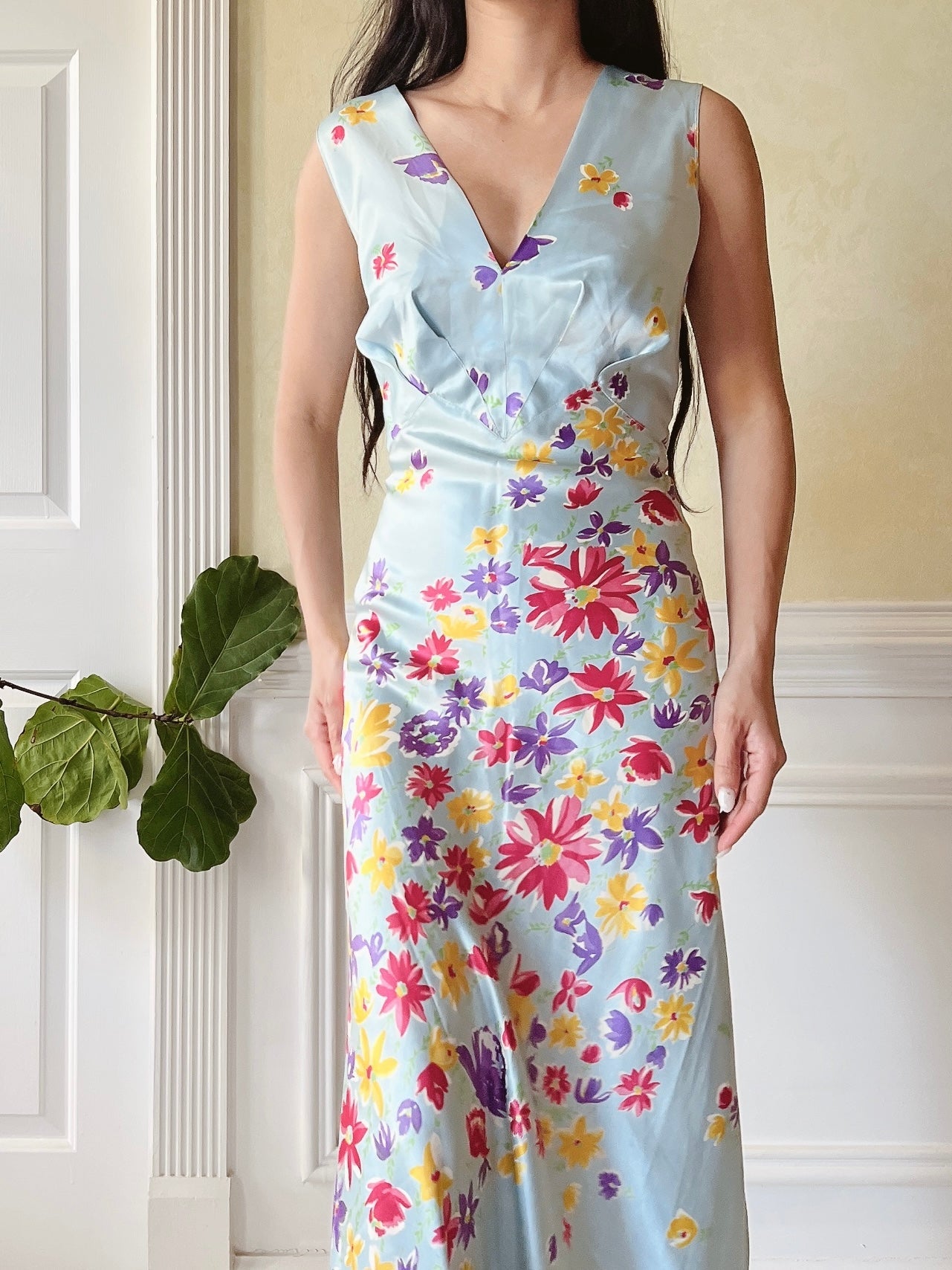 1930s Silk Floral Dress - S/M