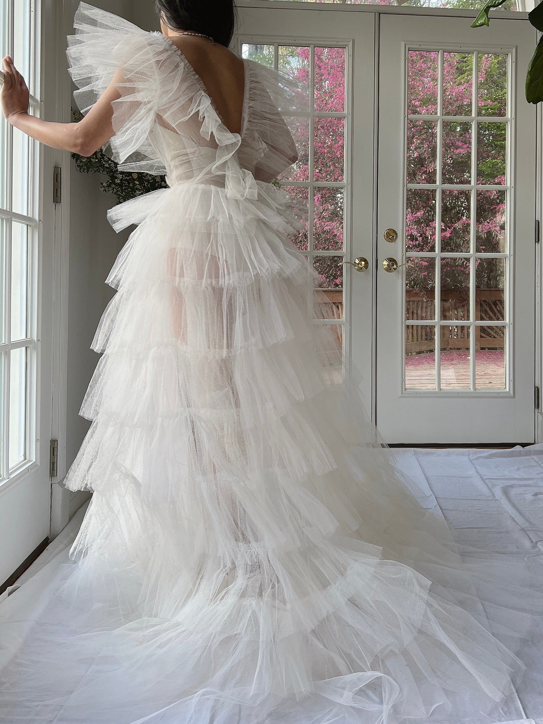 1950s Reconstructed Sheer Pleated Tulle Gown - S