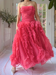 1960s Hot Pink Ruffle Dress - S