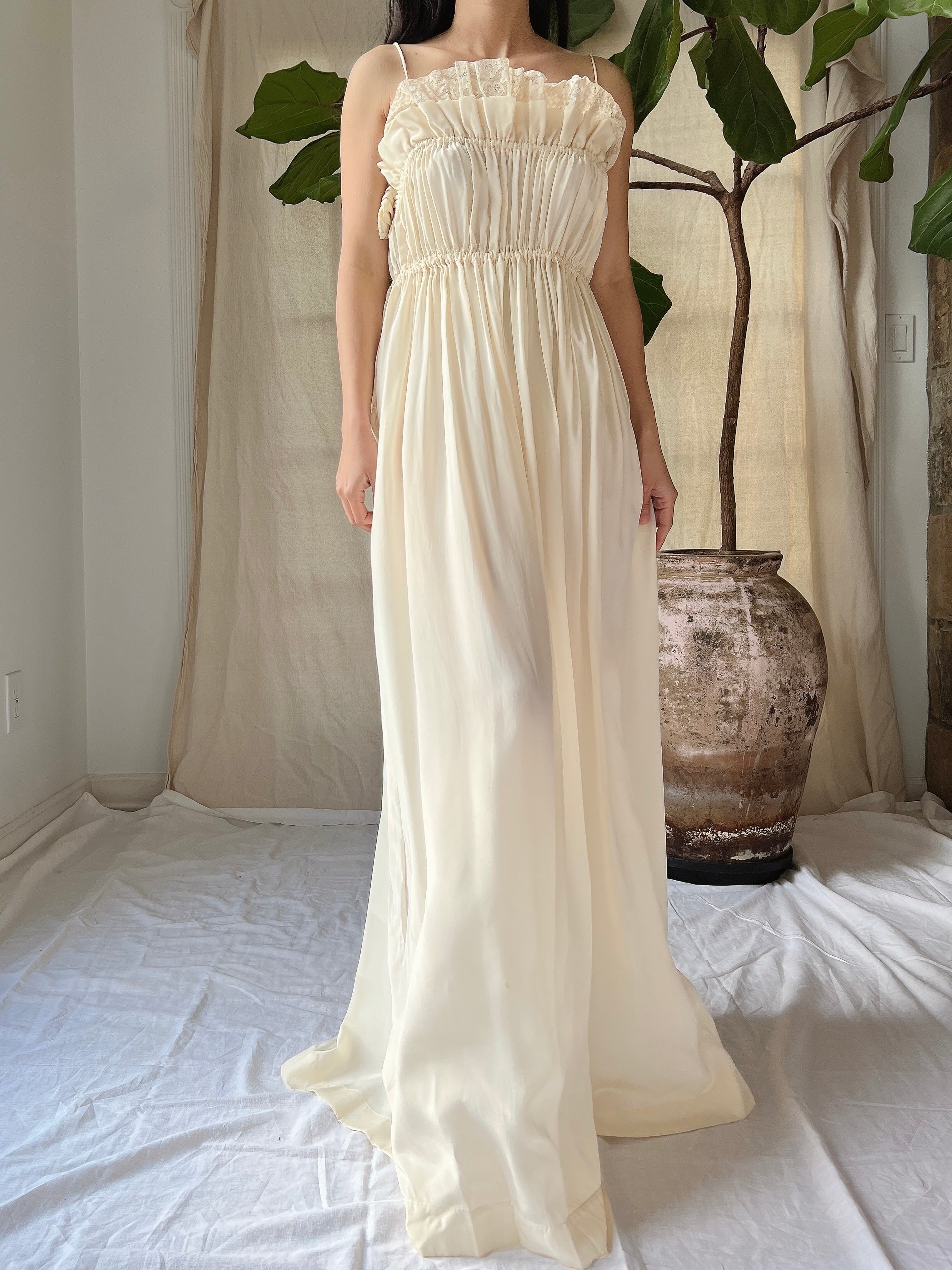 1940s Silk Pleated Gown - S-M