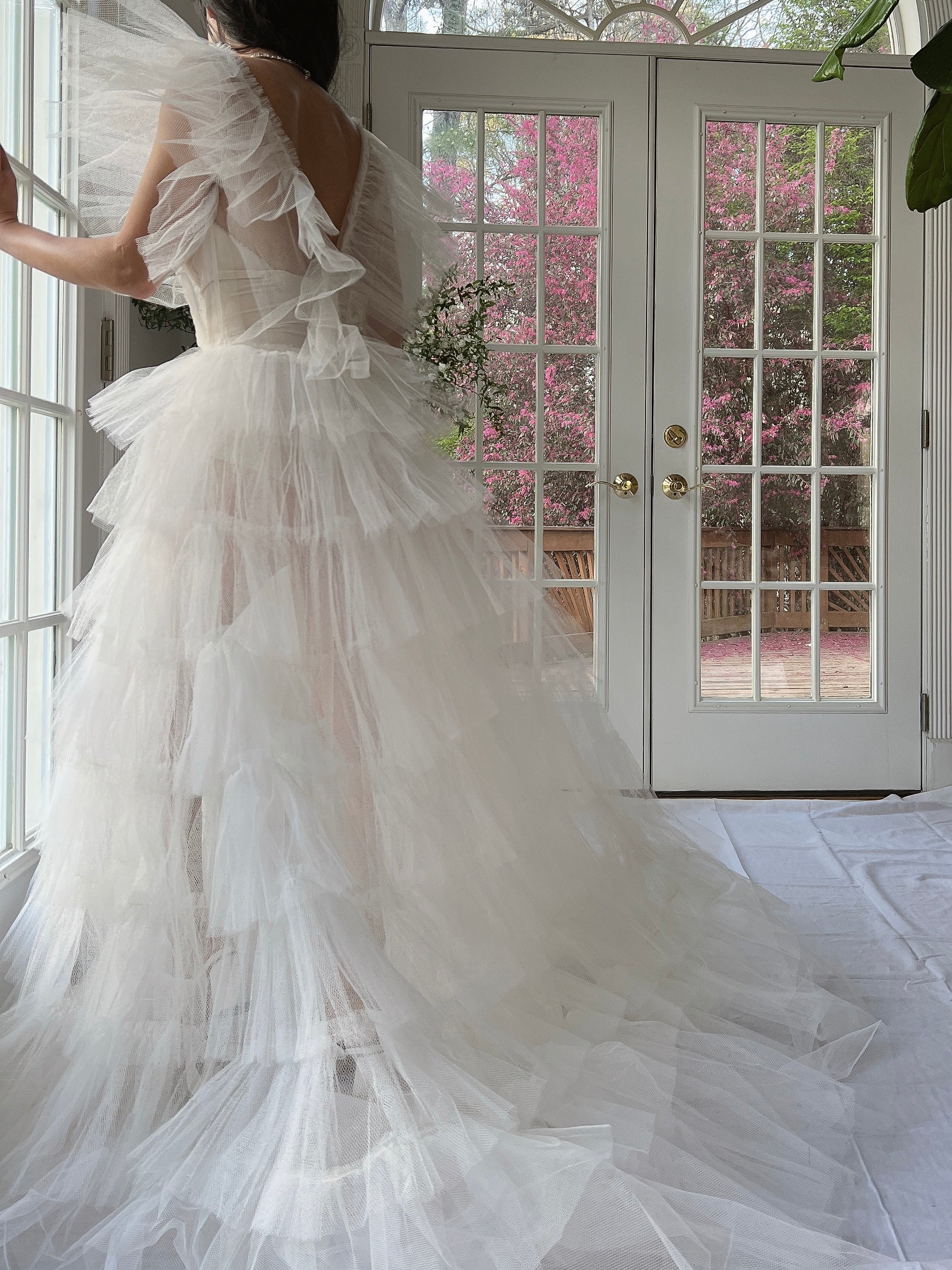 1950s Reconstructed Sheer Pleated Tulle Gown - S