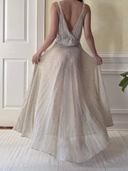 1930s Silk Crystal Embellished Dress - S