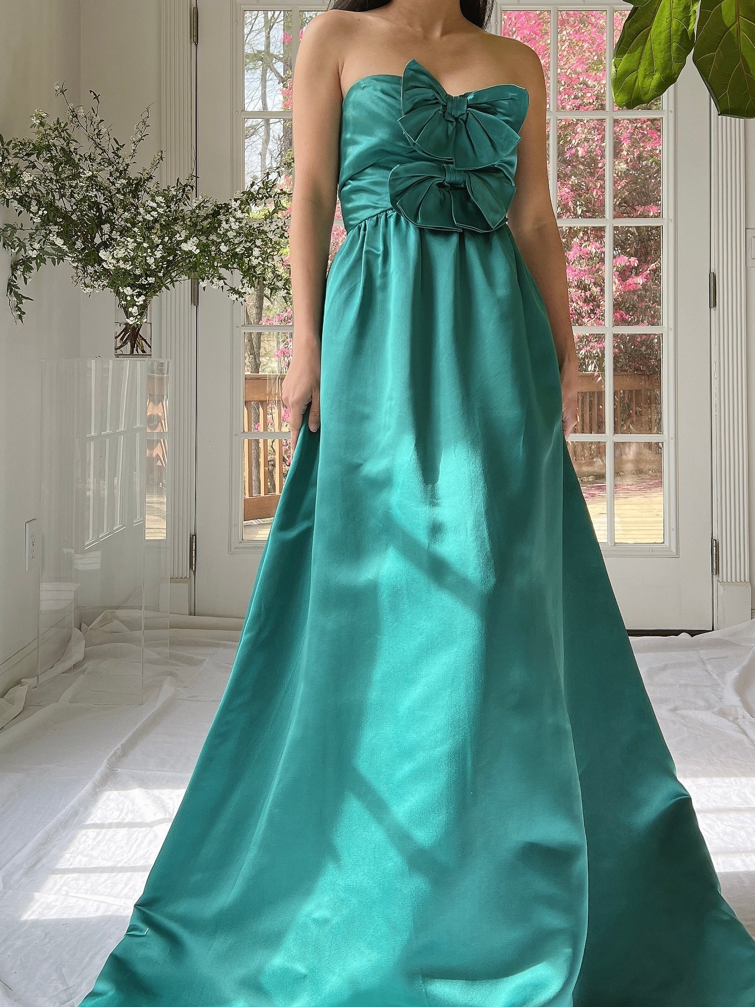 1960s Emerald Silk Bow Dress - S
