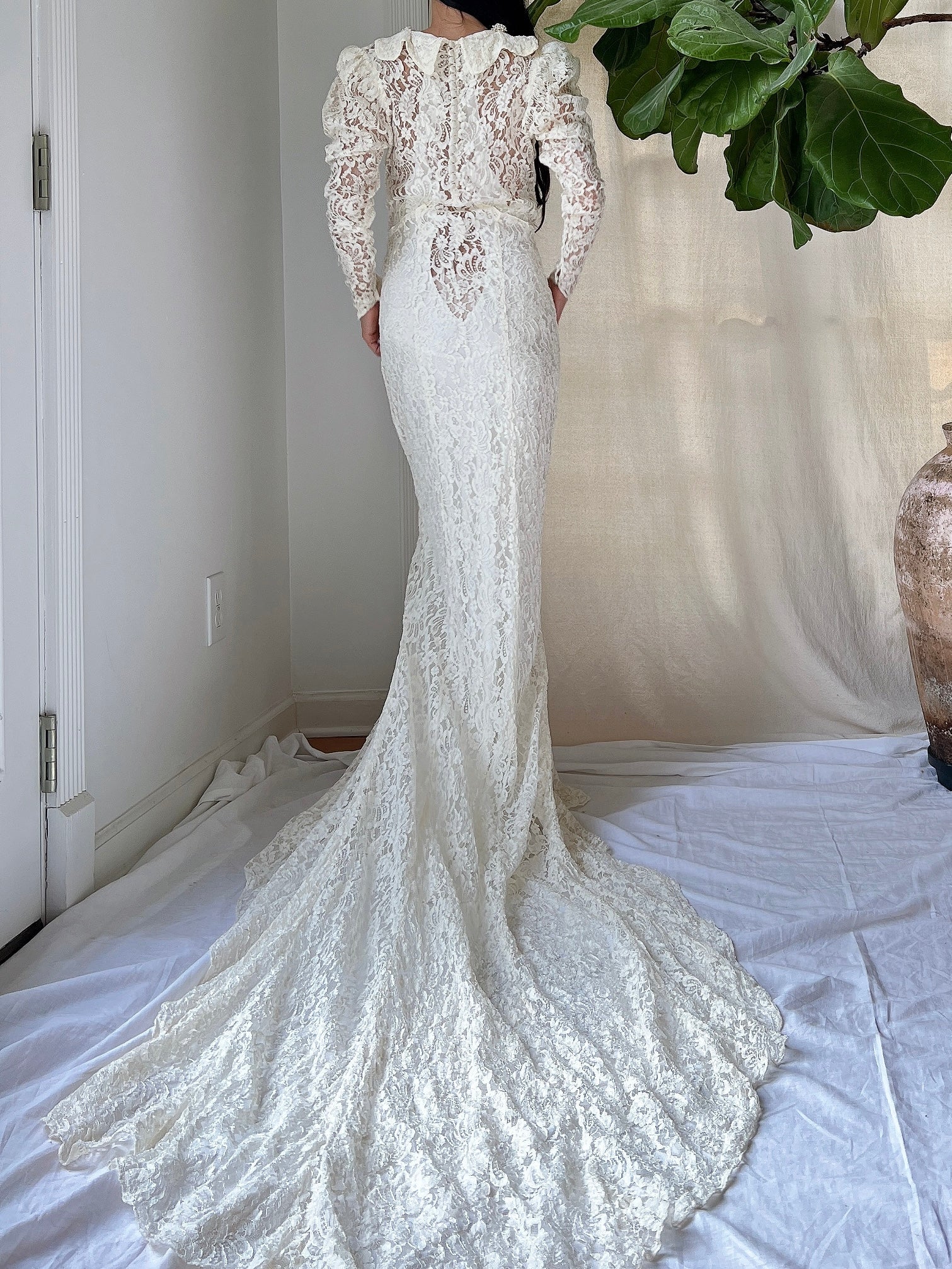 1930s Lace Long Sleeve Gown - XXS