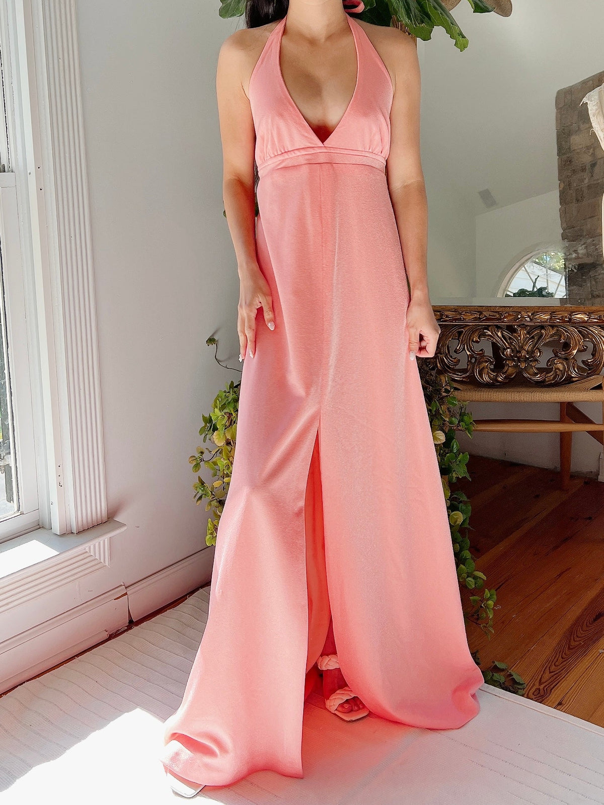 1960s Coral Jersey Halter Dress - S