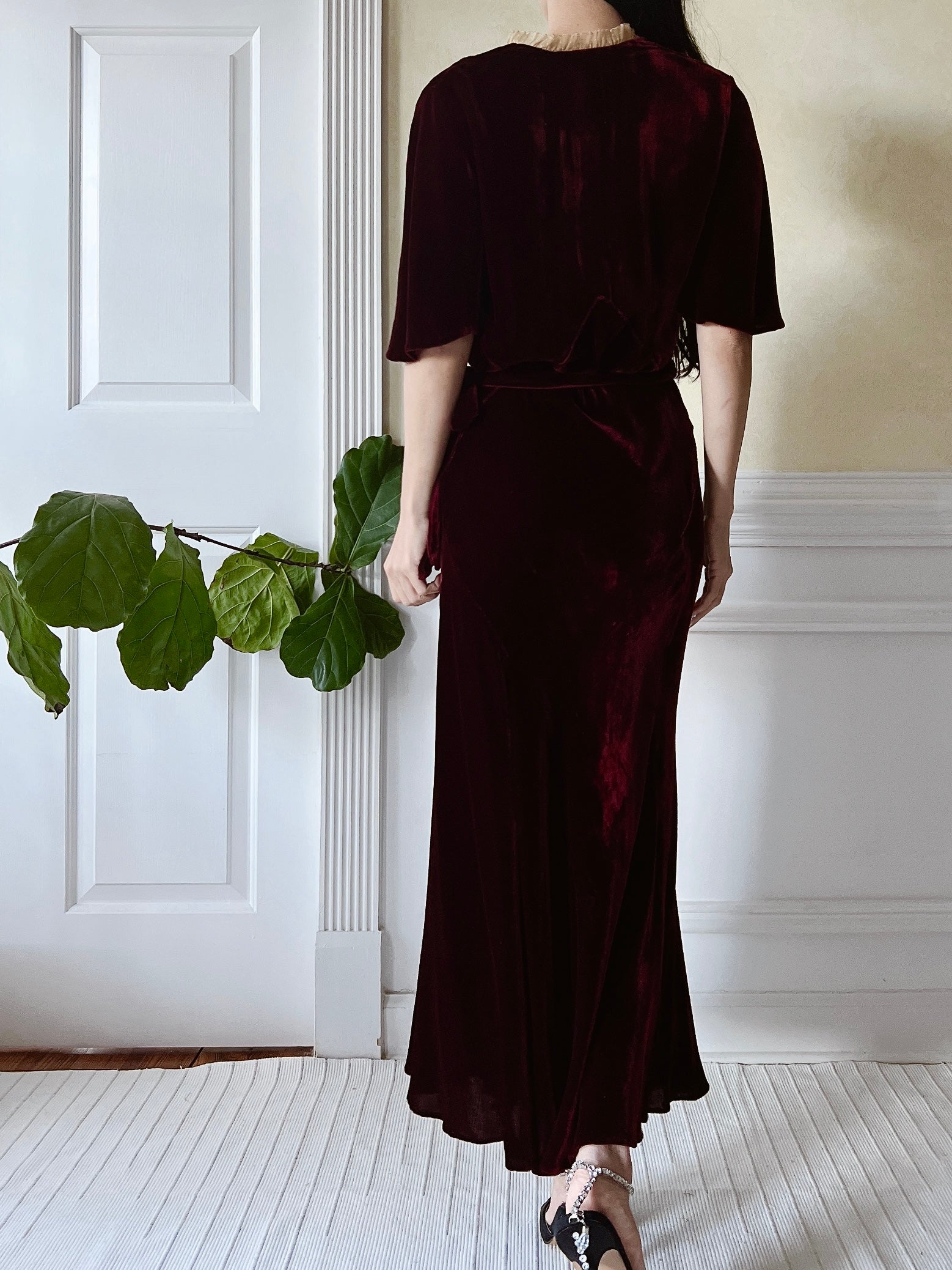 1930s Ruby Silk Velvet Dress - S