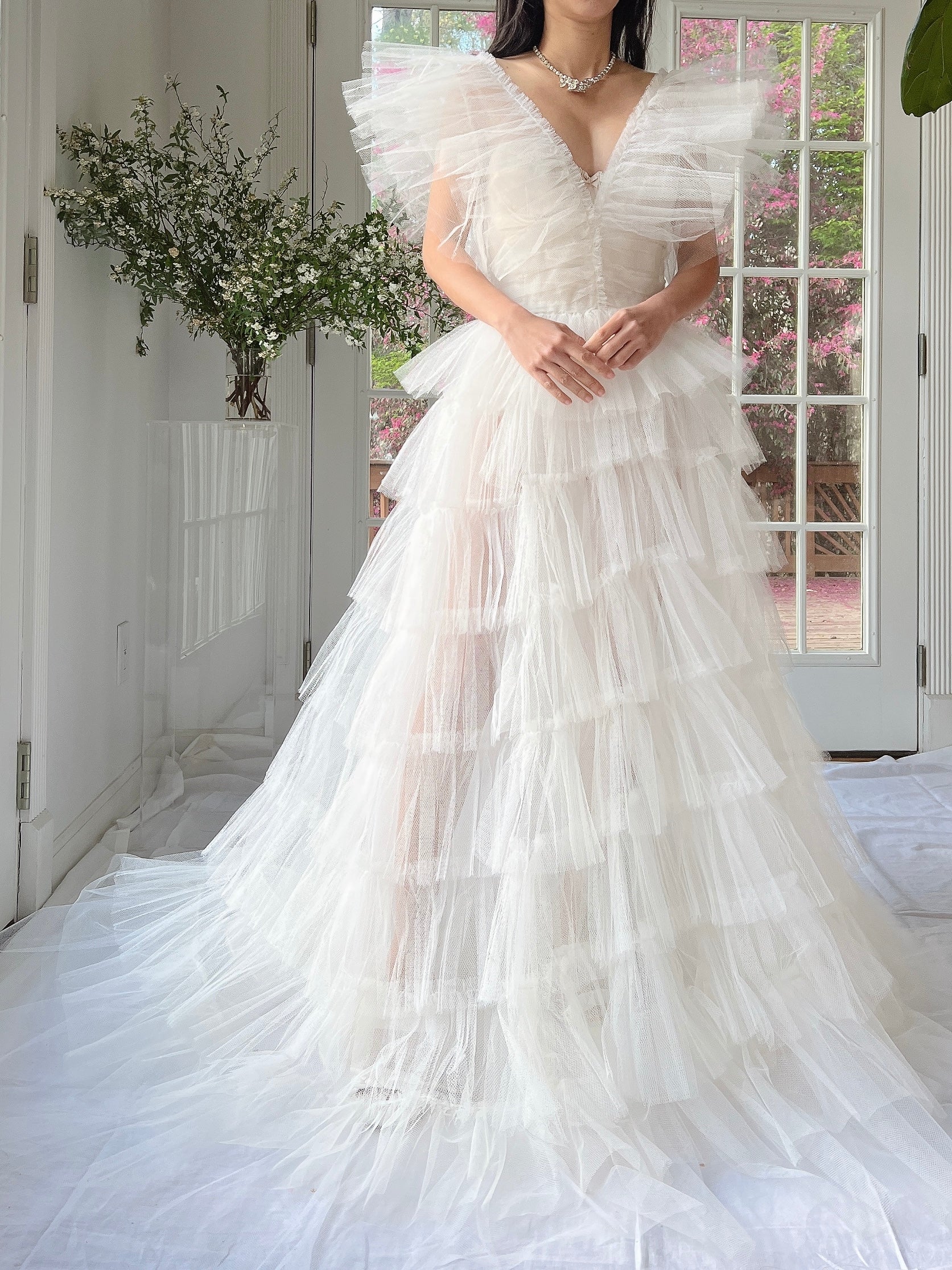1950s Reconstructed Sheer Pleated Tulle Gown - S