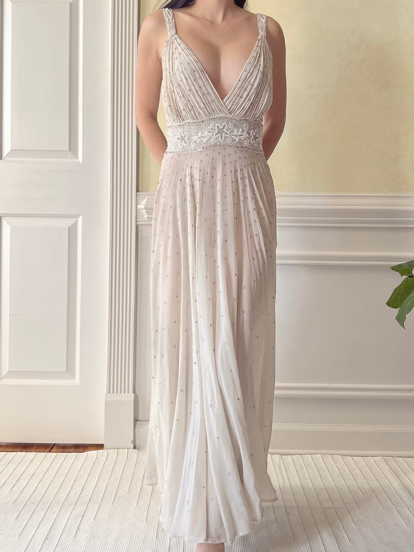1930s Silk Crystal Embellished Dress - S