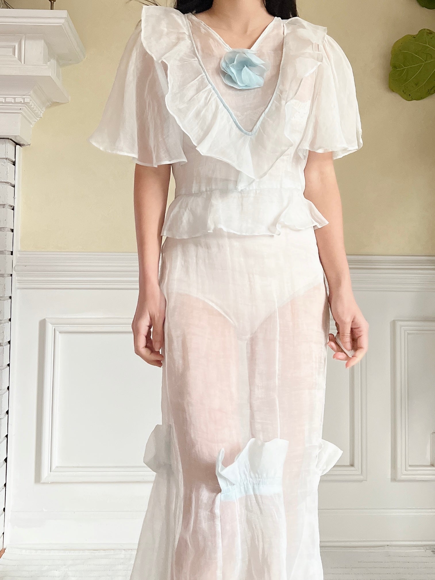 1930s Light Blue Organdy Dress - XS