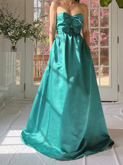 1960s Emerald Silk Bow Dress - S