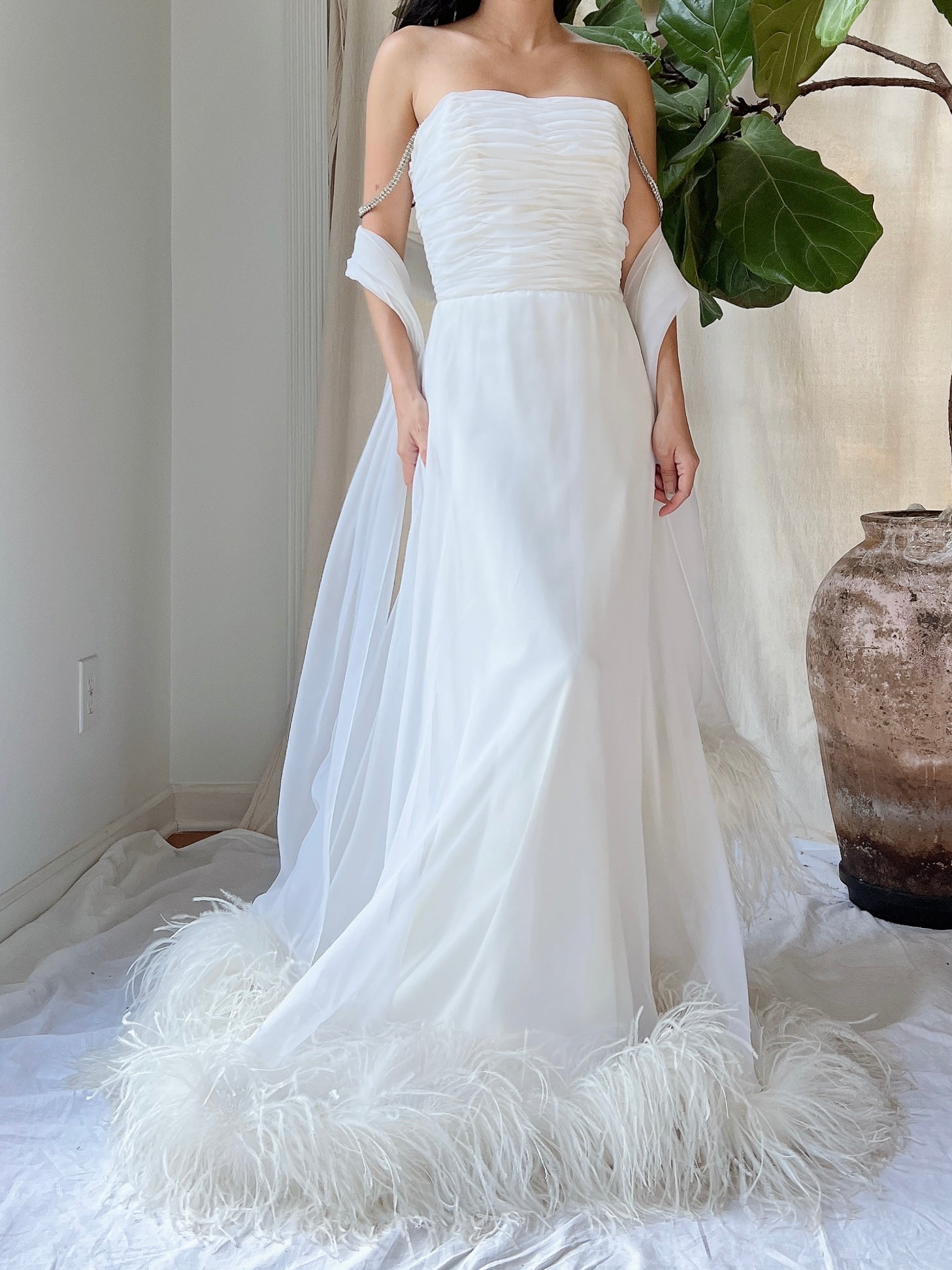 1960s Chiffon Feather Gown - XS