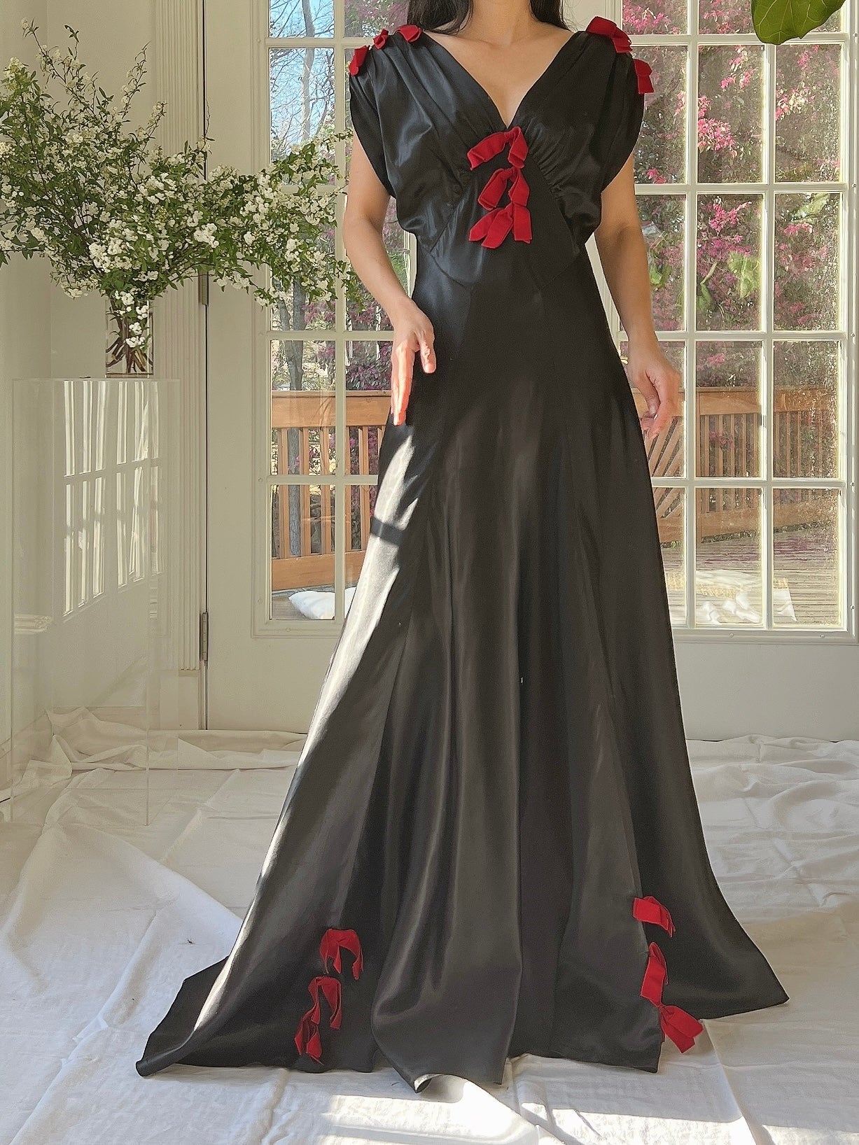 1930s Satin Bow Dress - XS