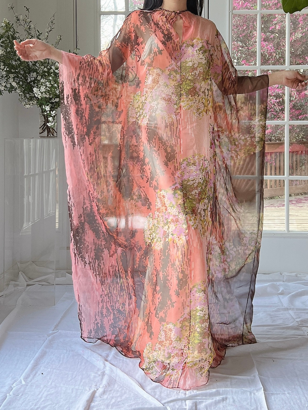 1960s Floral Chiffon Kaftan - OSFM
