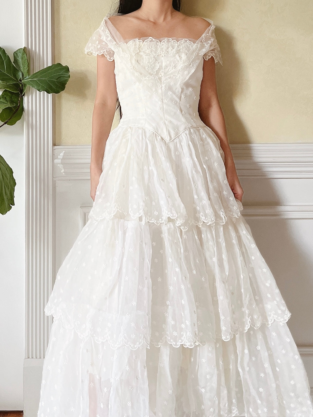 1950s Tiered Embroidered Gown - XS