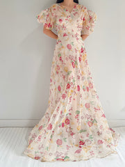 1930s Organza Floral Dress - S/M