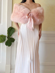 1960s Blush Fox Fur Stole with Silk Ribbons - OSFM