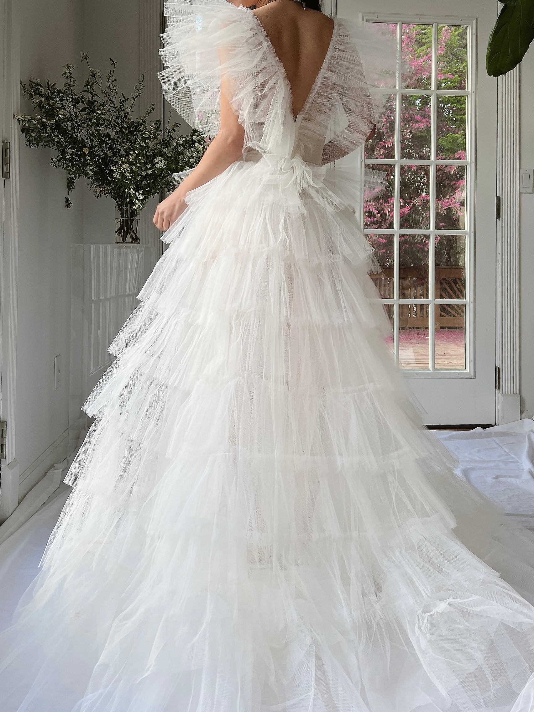 1950s Reconstructed Sheer Pleated Tulle Gown - S