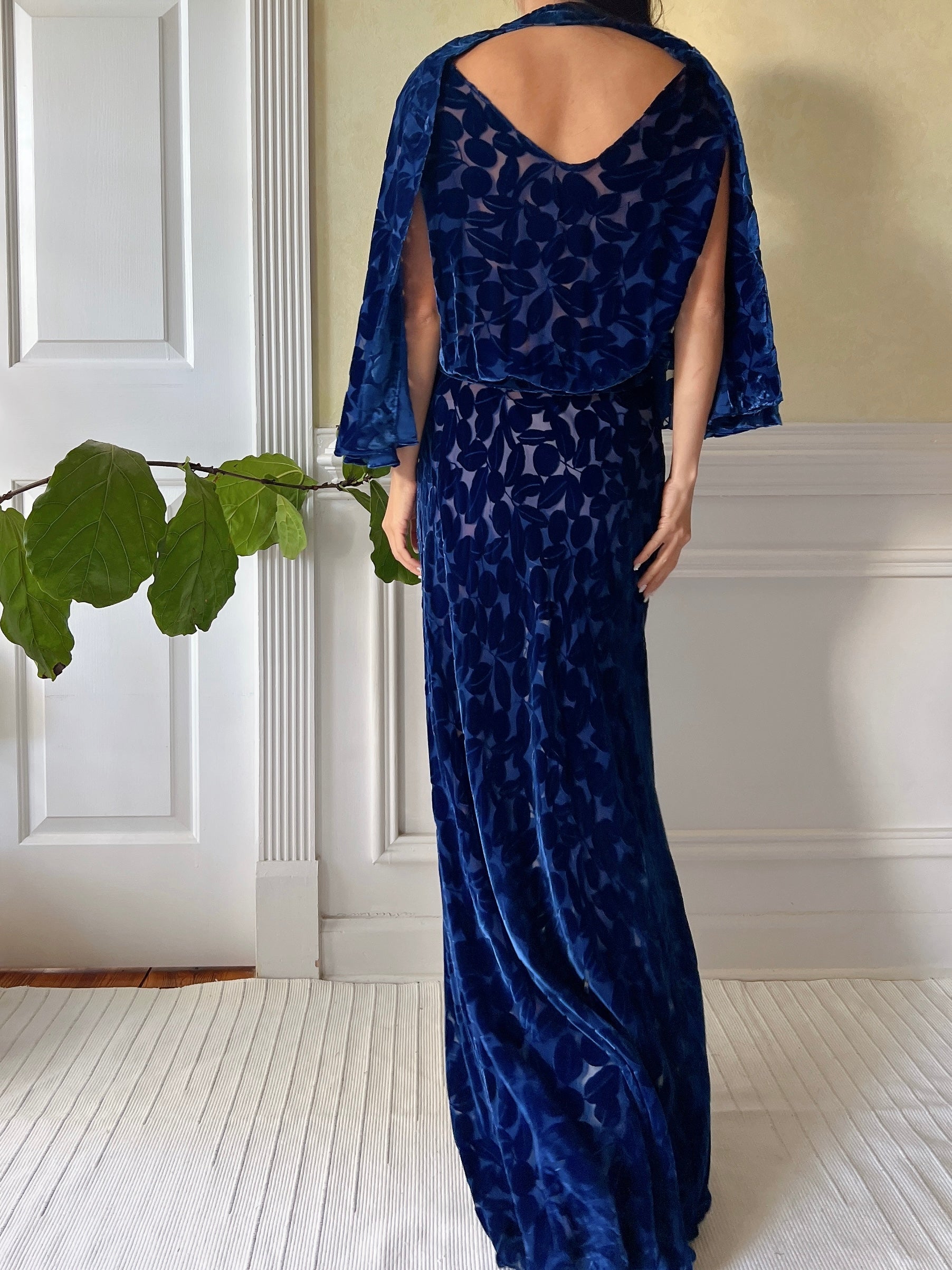 1930s Sapphire Silk Velvet Gown - S/M