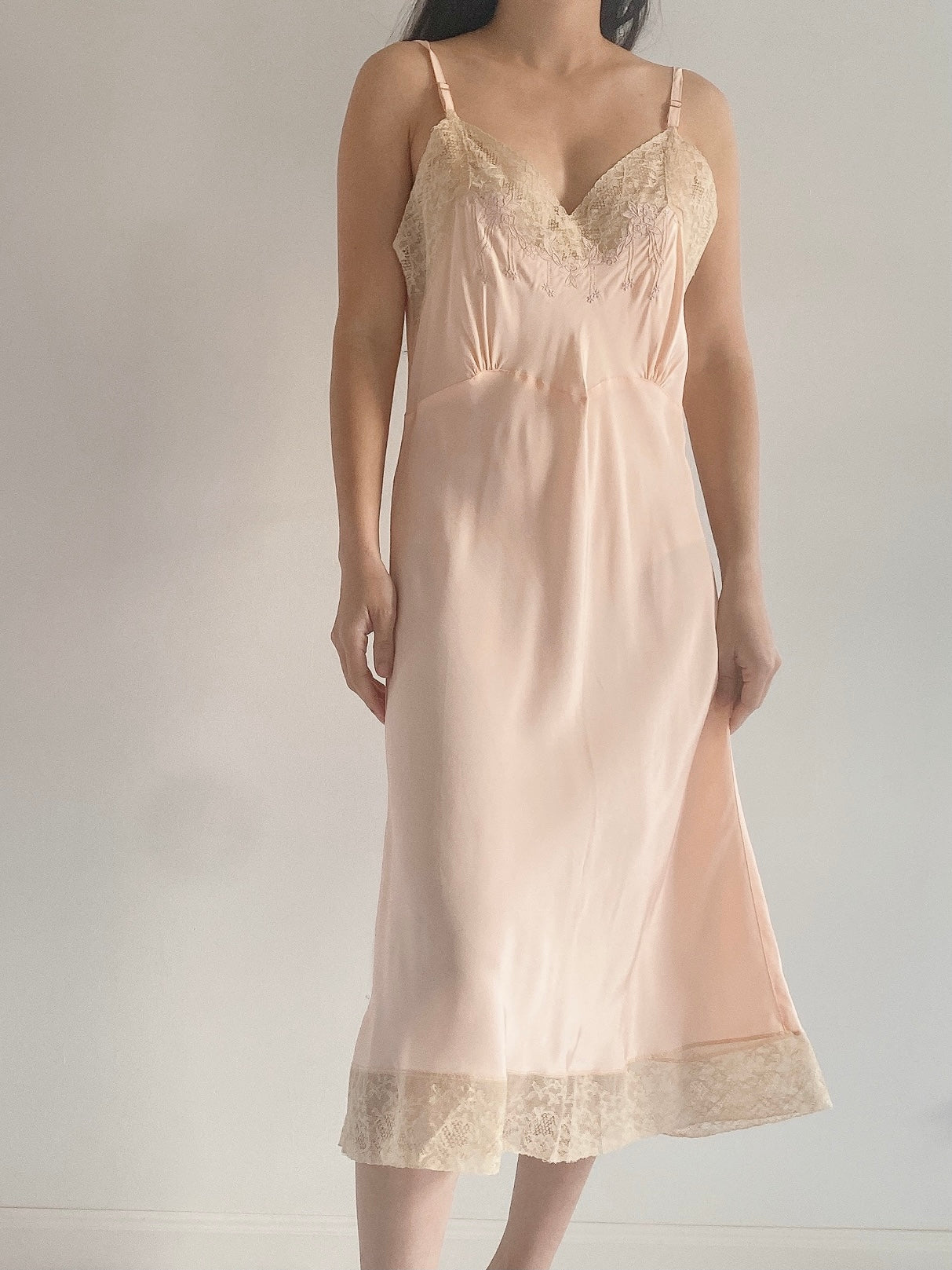 1930s Dusty Pink Rayon Satin Bias Slip Gown - S/M