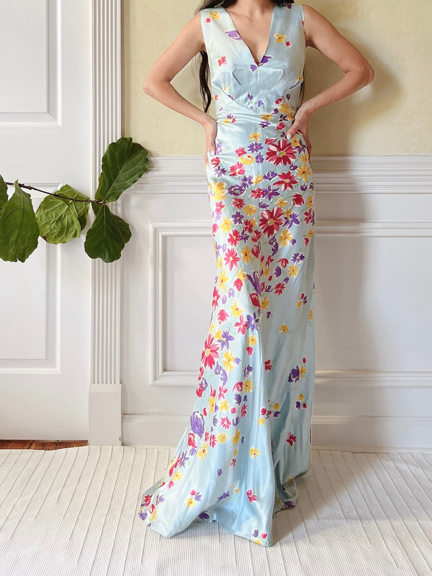 1930s Silk Floral Dress - S/M