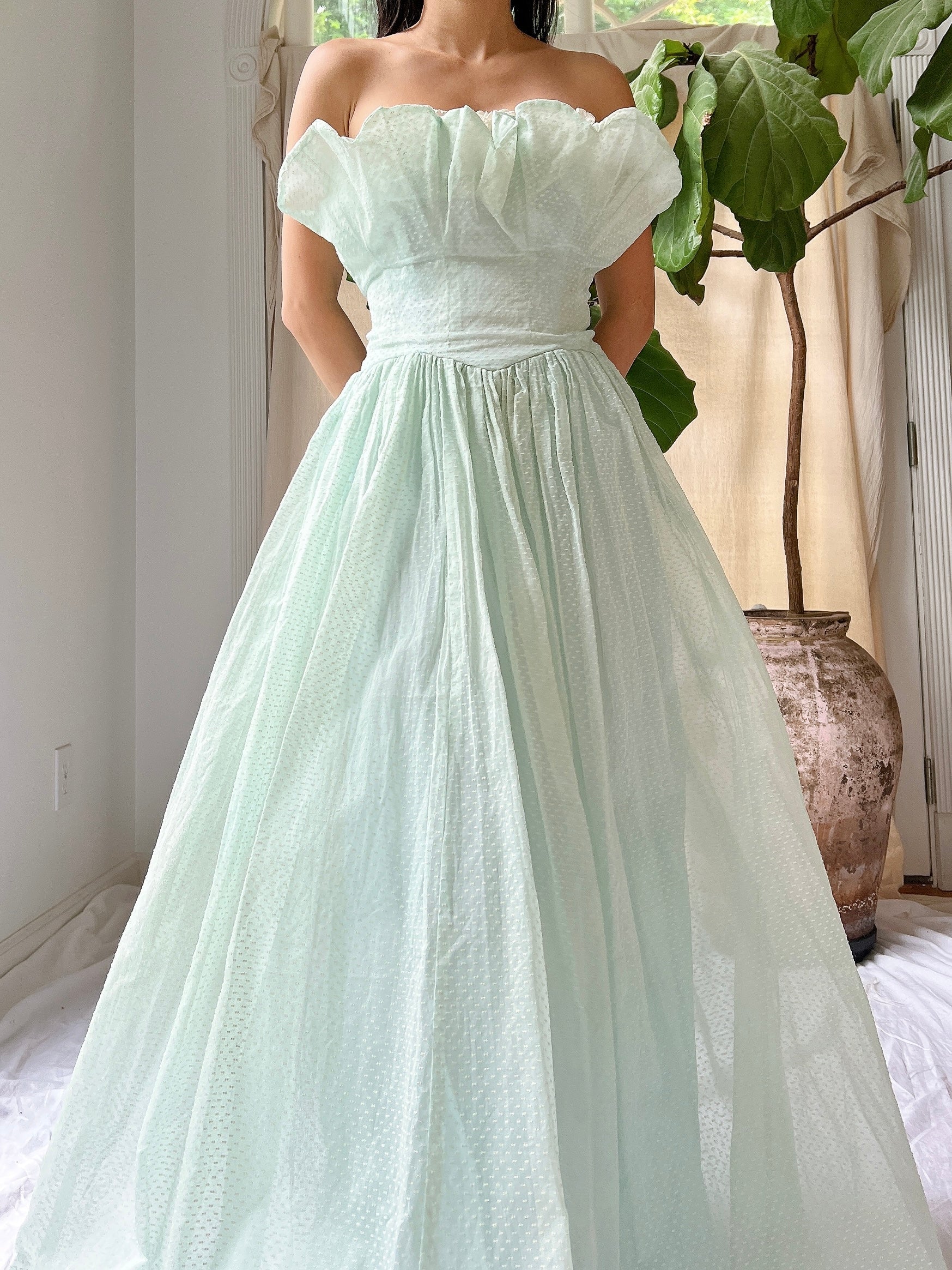 1950s Dotted Organdy Dress - S