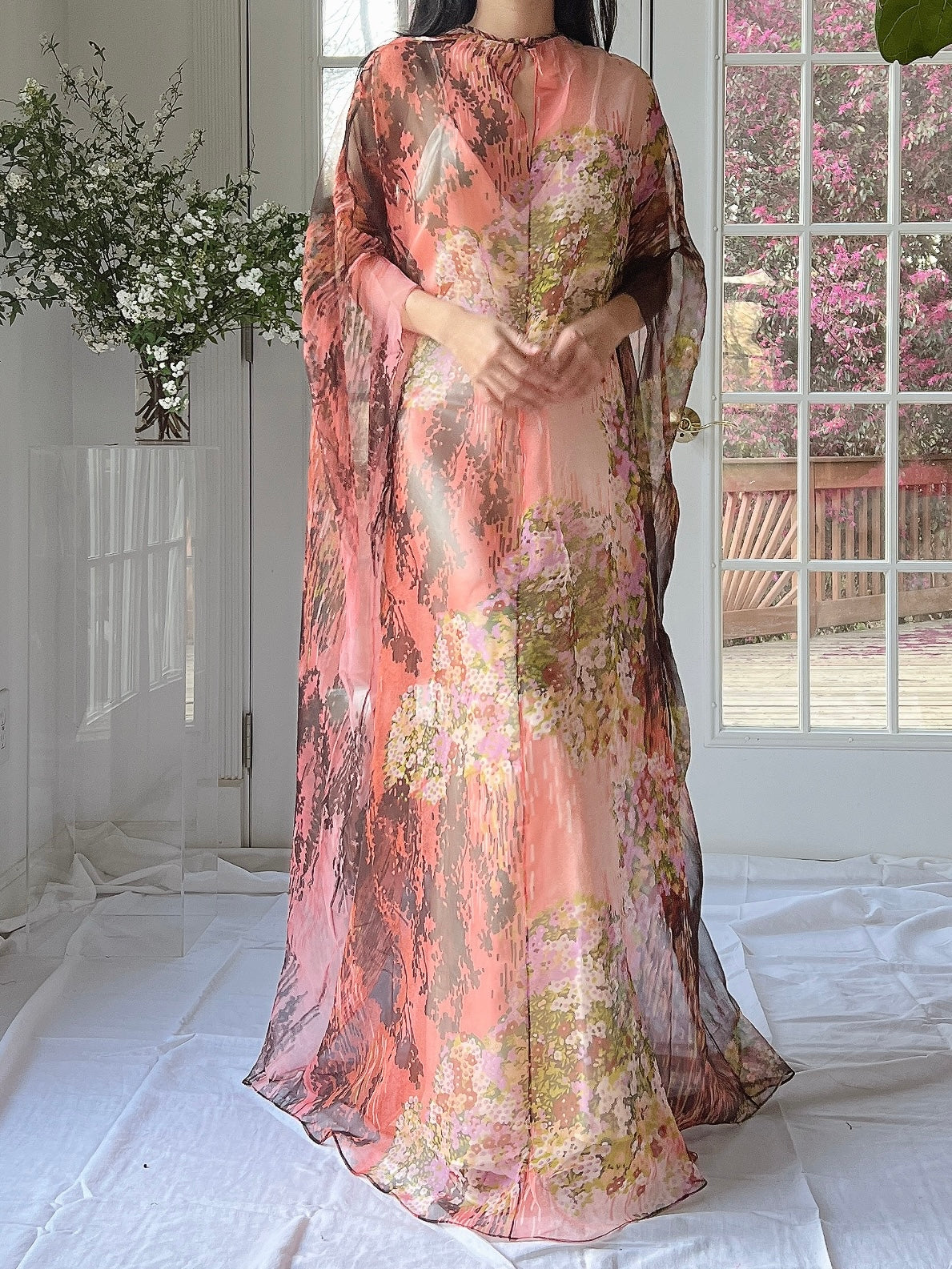 1960s Floral Chiffon Kaftan - OSFM