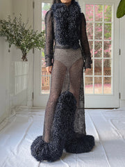1930s Metallic Woven Navy Blue Gown - M
