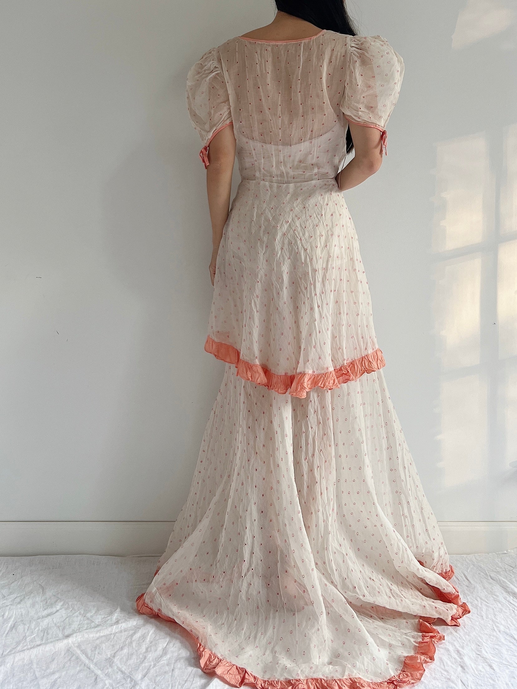 1930s Embroidered Organdy Dress - S