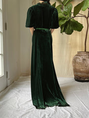 1930s Emerald Silk Velvet Gown - S