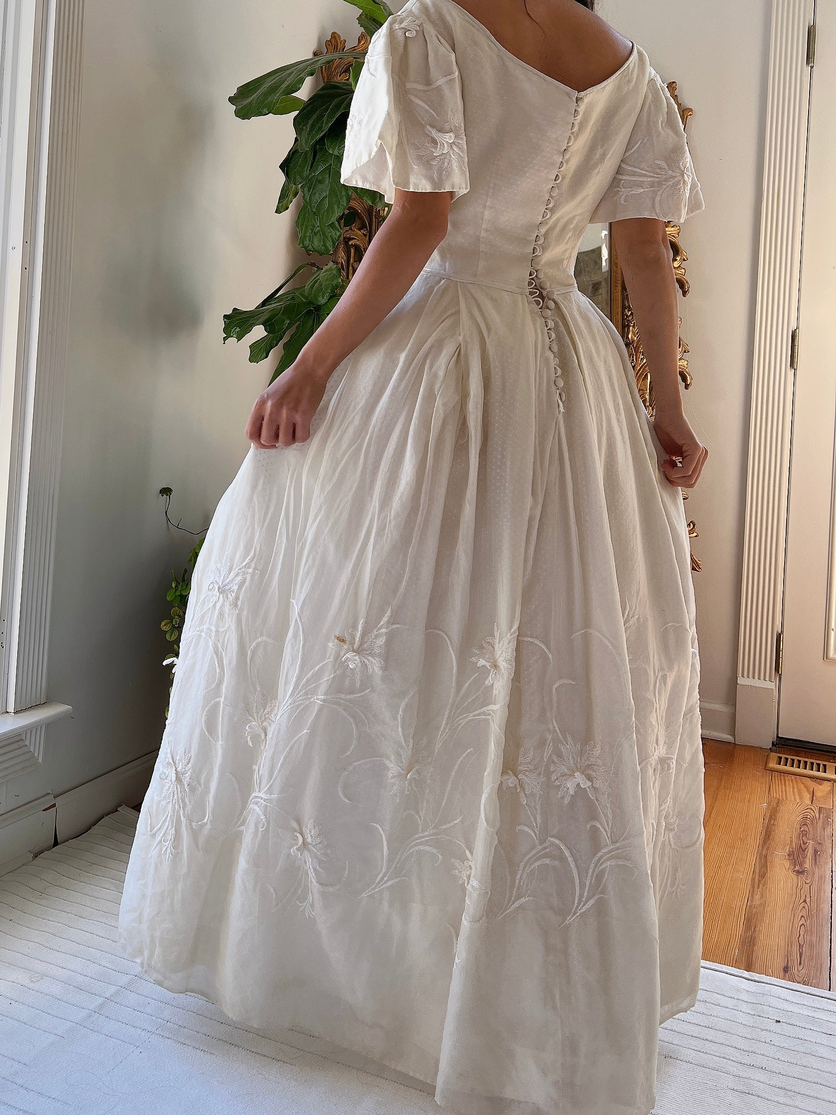 1950s Silk Floral Appliqué Dress - XS