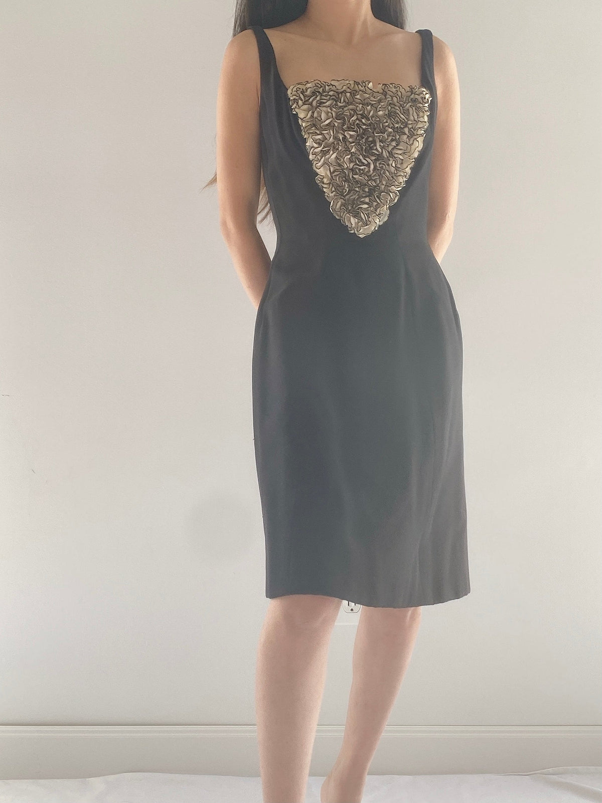 1960s Crepe and Silk Organza Ruffle Dress - XS/S
