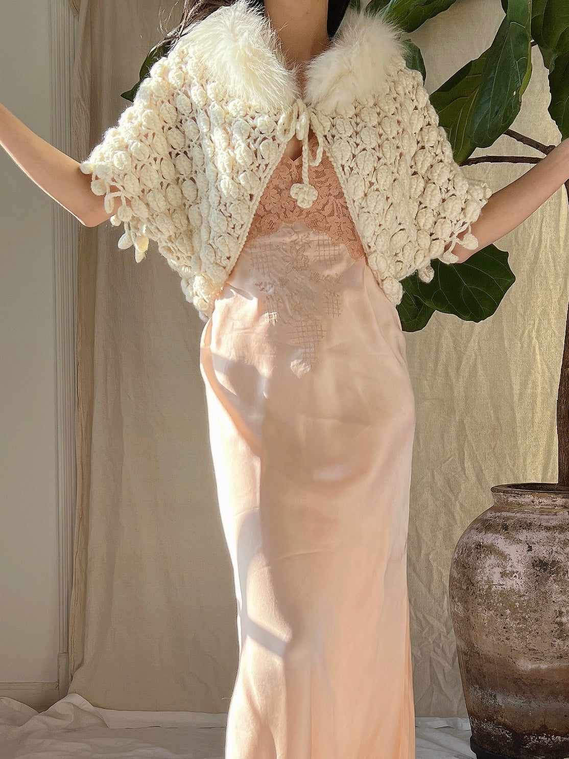 1940s Crochet Fuzzy Collar Bolero - OSFM