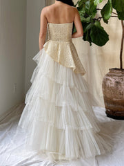 1950s Tulle and Lace Strapless Gown - S