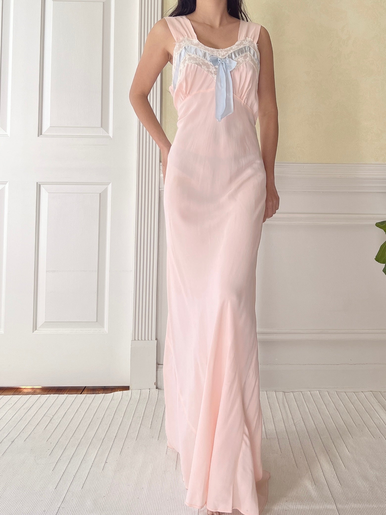1930s Pink Rayon Slip Gown - S